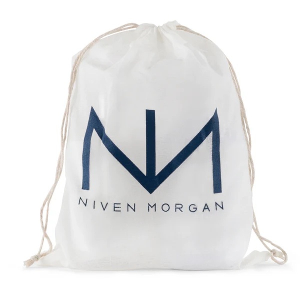 NIVEN MORGAN 10” White Linen Mesh Drawstring Bag Jewelry Pouch Travel